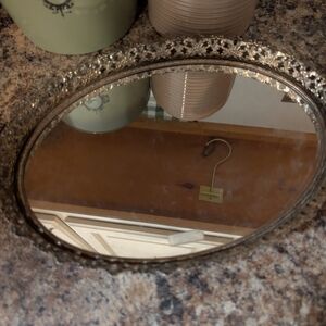 Elegant Silver Plated Oval Mirror Tray